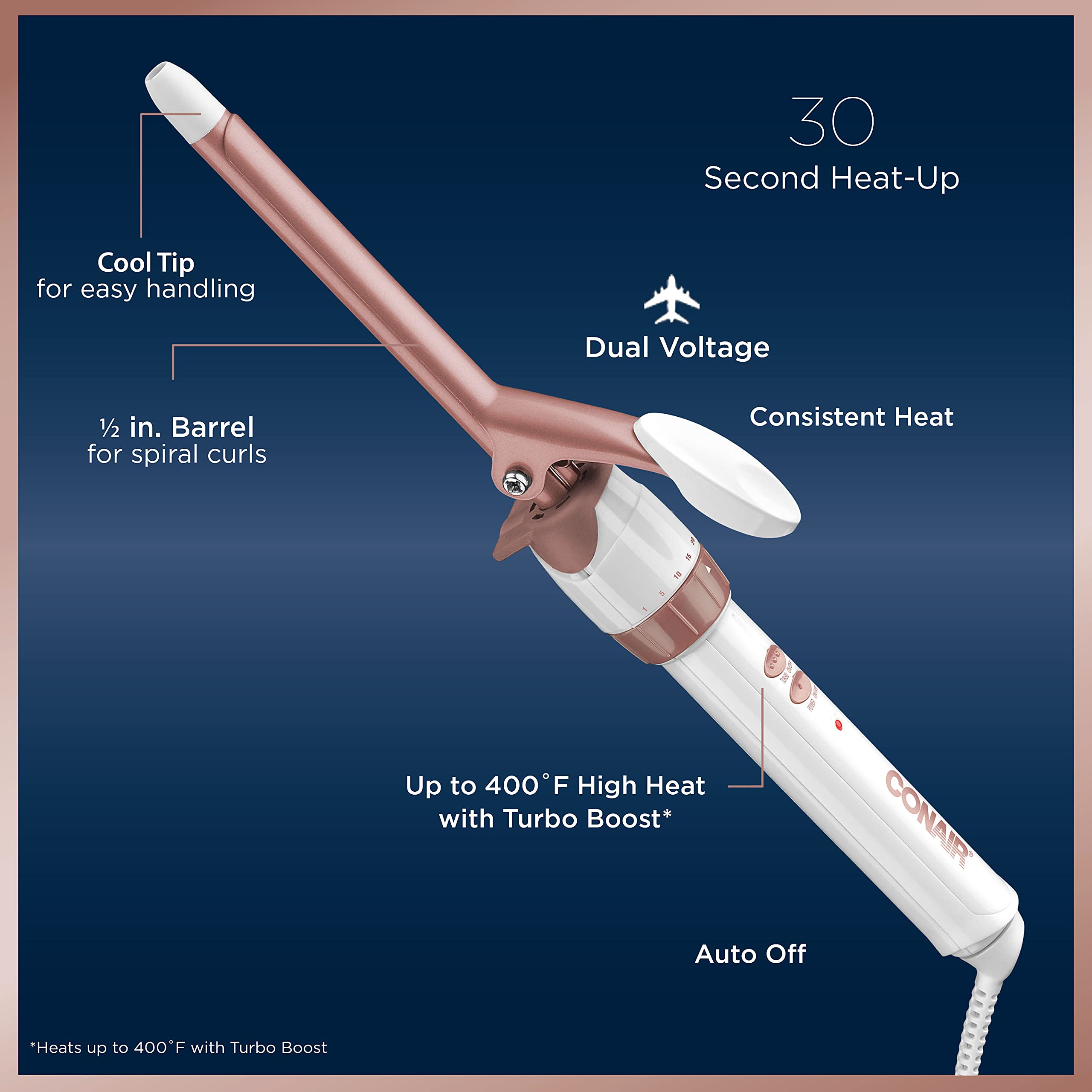 Conair Double Ceramic Curling Iron, 1/2-Inch Curling Iron, White/Rose Gold
